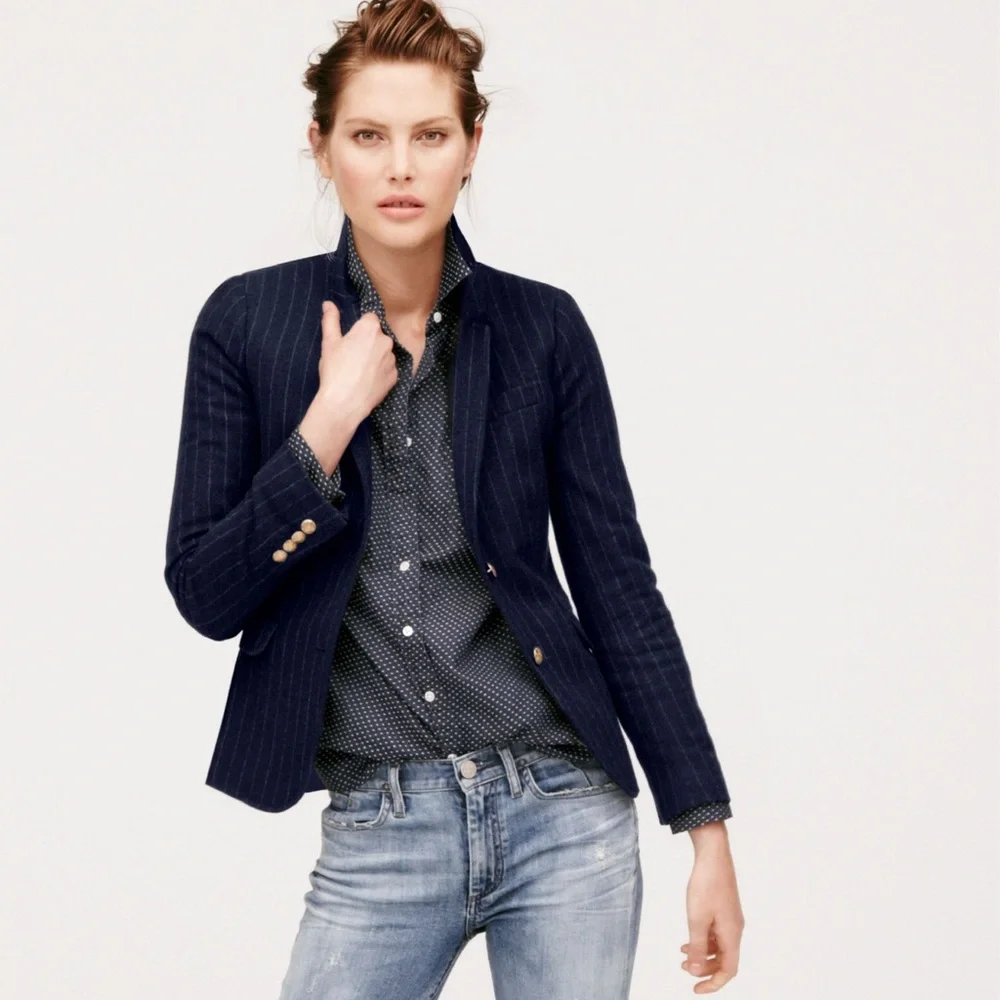 j. crew schoolboy navy gray pinstripe blazer